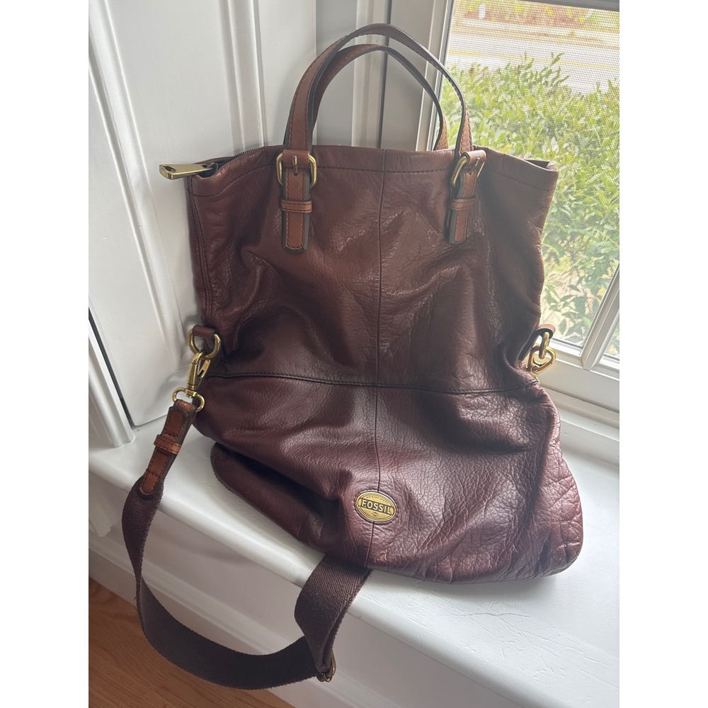 FOSSIL Explorer Brown Leather Foldover Shoulder Messenger Crossbody Bag Hobo Vtg